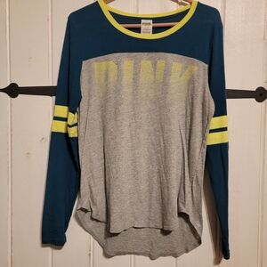 PINK Victoria's Secret Top Shirt Blue Gray Athletic Style Basic Casual Size L